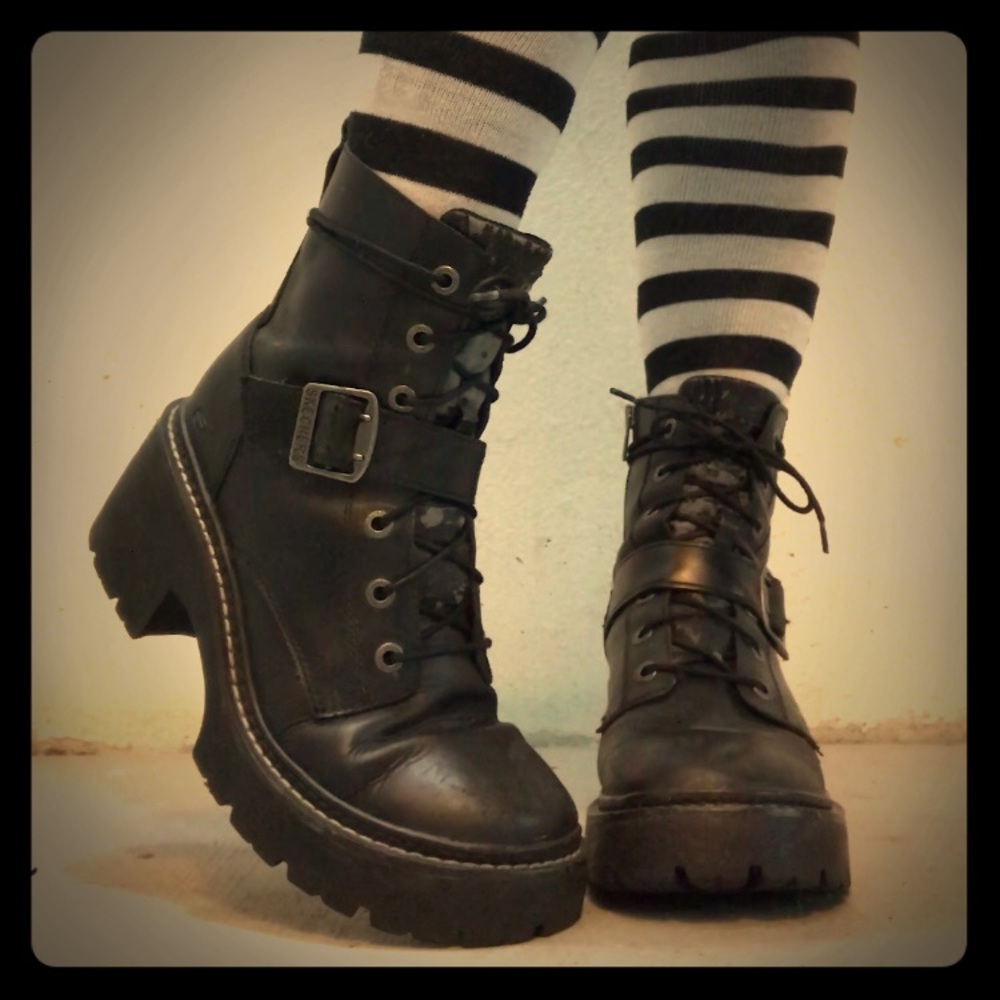 Vintage Leather Skechers Chunky Combat Boots